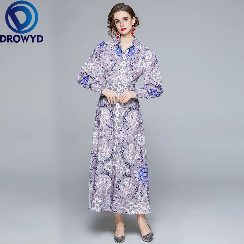 

2021 Summer Vintage Bodycon Maxi Dress for Women Fashion Long-sleeve Purple Printing Casual Long Harajuku Chic Dresses Vestidos