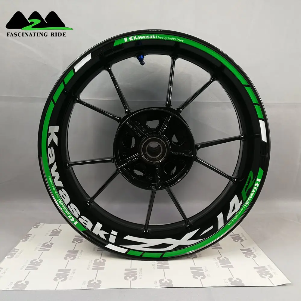Применимо к Kawasaki ZX-6R ZX-10R ZX-14R колеса мотоцикла Стикеры, Водонепроницаемый Светоотражающие Передняя и задняя обод Стикеры