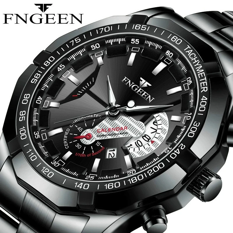 Reloj deportivo de lujo para hombre, cronógrafo de cuarzo, de acero inoxidable, resistente al agua, con fecha militar, nuevo, 2022