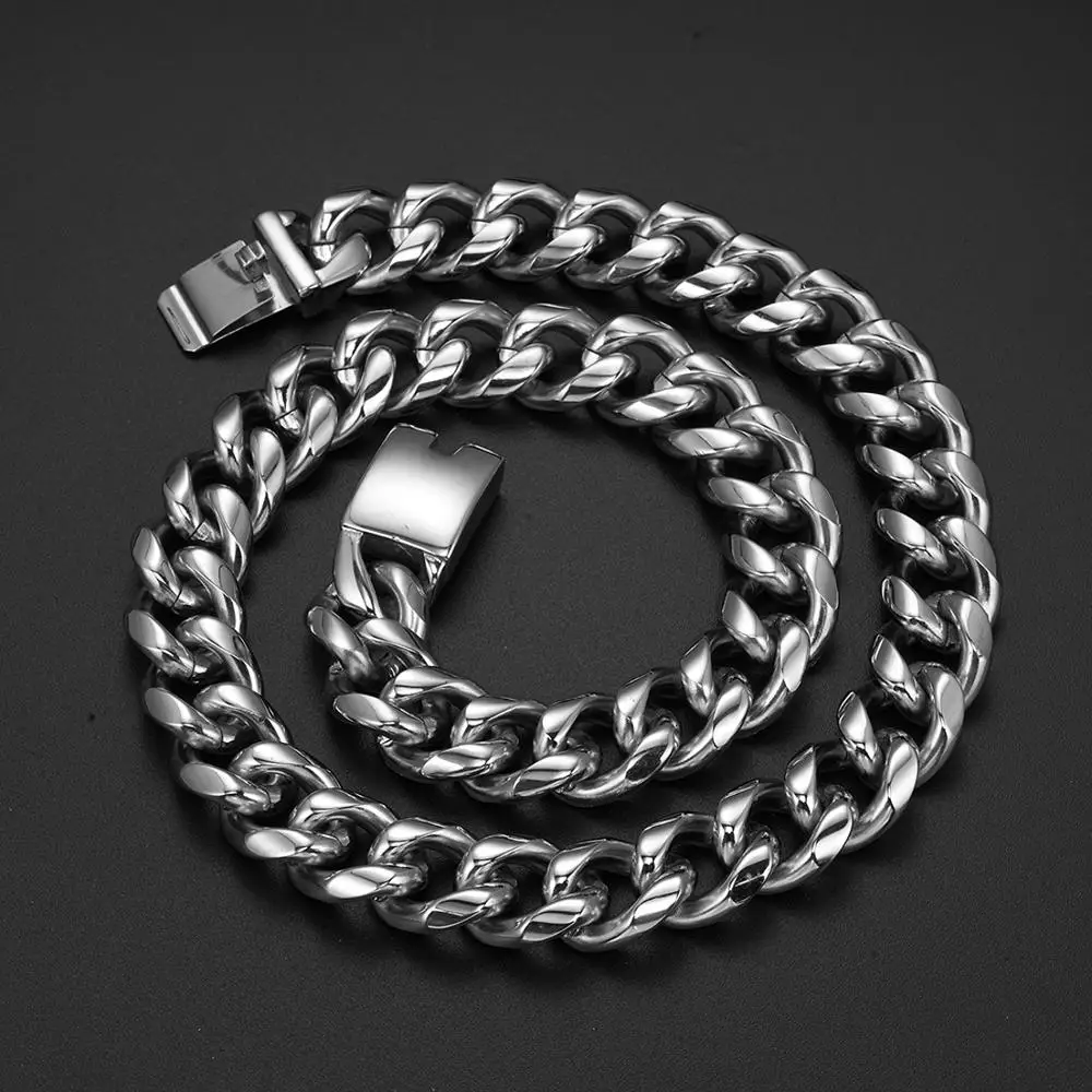 

13/15/19mm Wide Men's 316L Stainless Steel Curb Cuban Link Chain Necklace Jewelry Gift 7-40inch