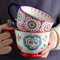 household creative ceramic cup coffee cup milk mug with handle breakfast cereal cup tea cup water cup big tripe mug