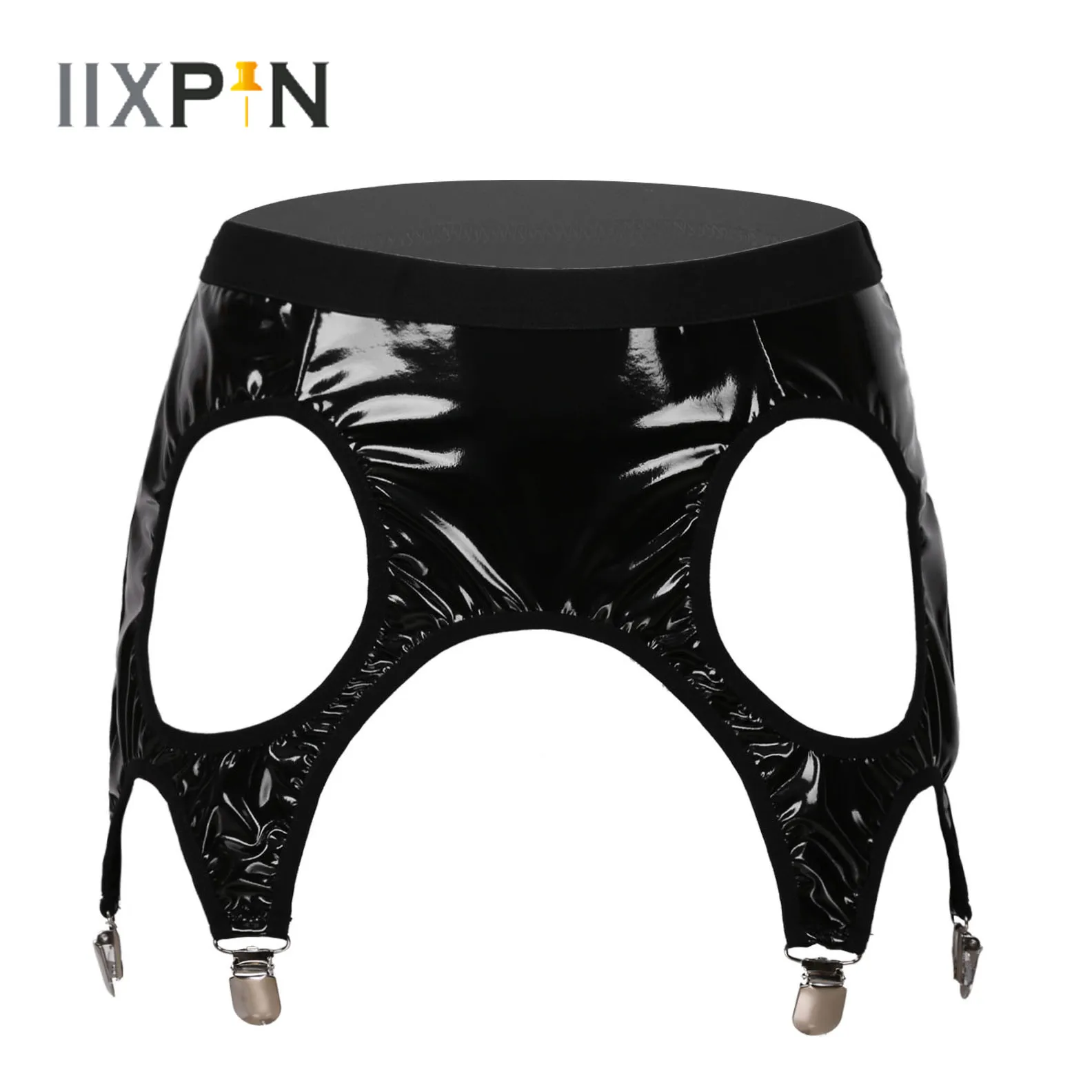 

Sexy Womens Lingerie Garter Belt High Waist Elastic Waistband Metal Clip Erotic Hollow Out Patent Leather Garters Suspender Belt