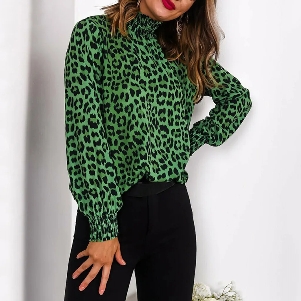 JAYCOSIN женская мода жабо воротник-стойка неоновый Леопардовый принт длинный рукав