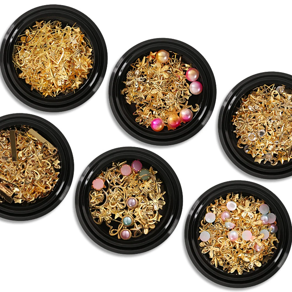 6 коробок Луна Звезда 3D украшения для ногтей разные размеры плоская задняя