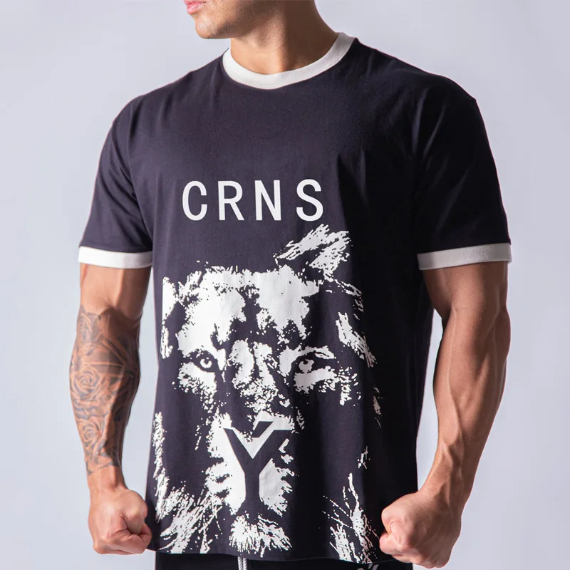 

Spring and Summer New Fitness Men's Sports and Leisure Running Elastic Cotton Short-sleeved T-shirt Fitness Clothes Tee