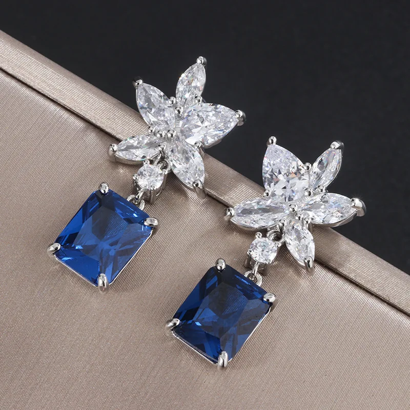 

Serenity Day Sparkling Snowflake Zircon Square Tanzania Gemstone Long Earring for Women Wedding Party Cocktail Jewelry Wholesale