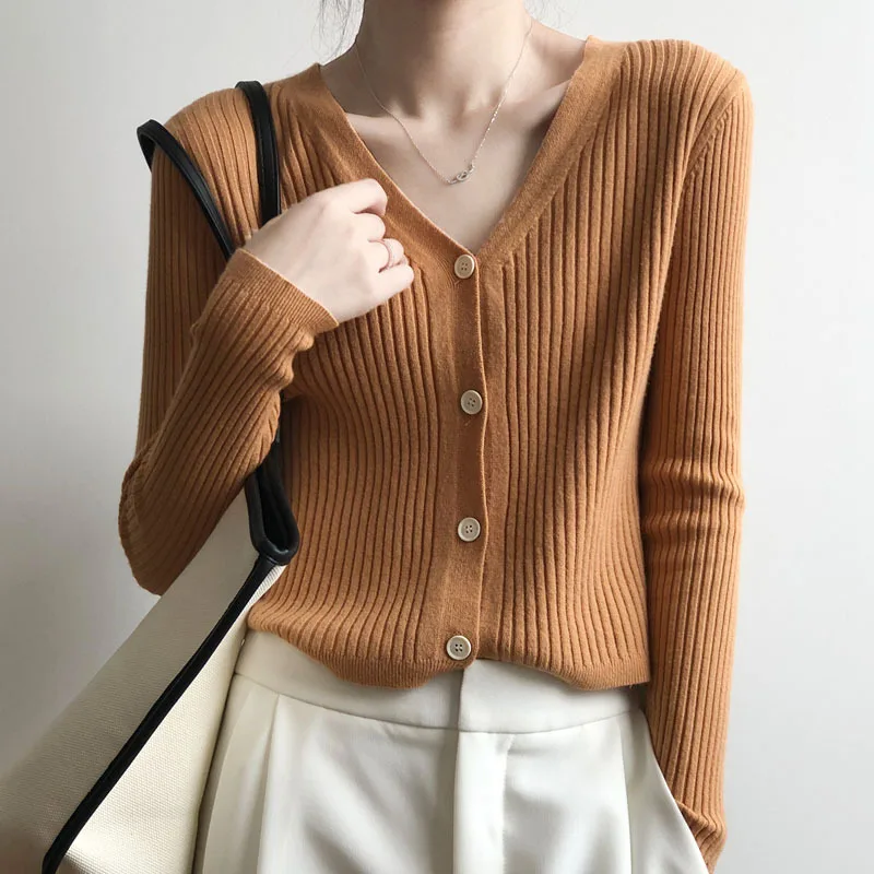 

spring autumn v neck purple cropped cardigans women korean elegant long sleeve solid color knitting tops female outwear sweater