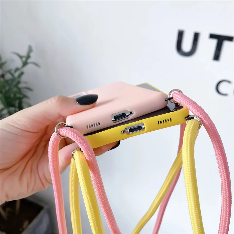 Crossbody Lanyard Neck Strap Cord Case For Samsung Galaxy A52 A72 A32 4G A12 S21 Ultra S20 Plus A51 A71 A50 Matte Silicone Cover