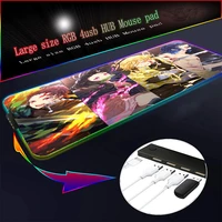 anime demon slayer rgb gaming mouse pad with 4 port usb hub led large size mousepad base xxl for desk laptop computer pc games