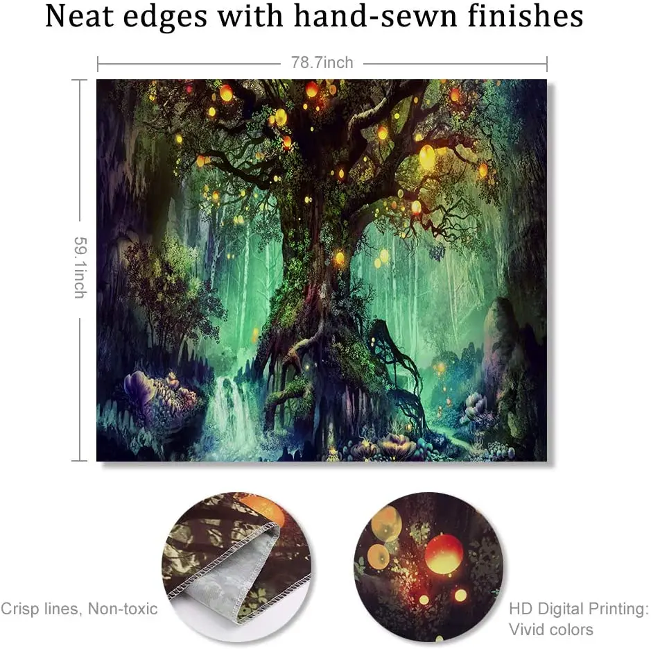 

LUCKYYJ Forest Tapestry,Nature tree Popular elves Wall Hanging Tapestry Warm green Beach Blanket for Living Room Dorm bedroom