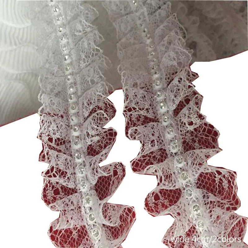 

Luxury Rhinestone Embroidery White black flower lace fabric trim ribbon DIY sewing applique collar fringe guipure wedding decor