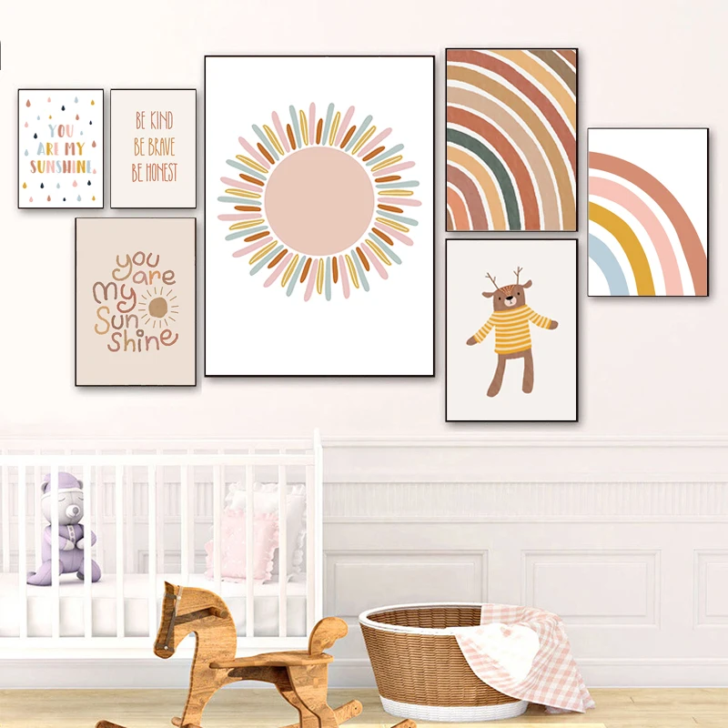 Детская стена художественный принт Альпака постер Радуга картина Солнечный свет