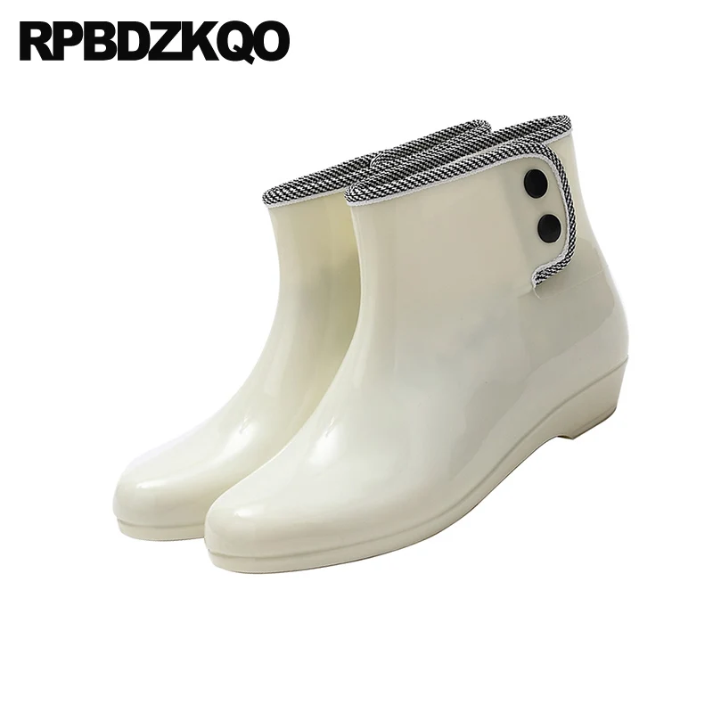 Женские резиновые ботинки без шнуровки зеленые водонепроницаемые ботильоны с