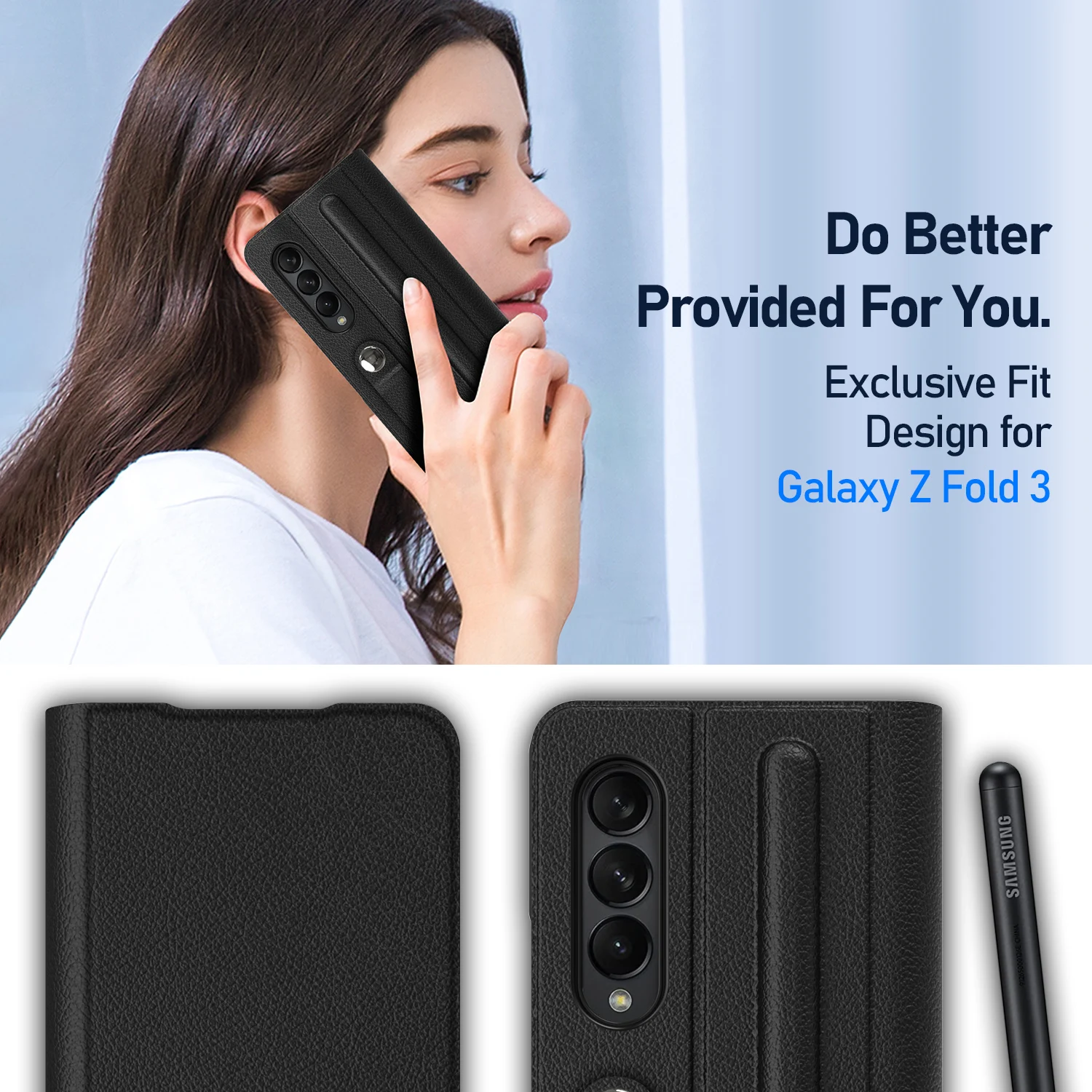 Funda plegable de cuero para Samsung Galaxy Z, carcasa de lujo con ranura para bol&iacute;grafo, Compatible con S Pen Edition, carcasa con soporte para Fold3 F9260-4