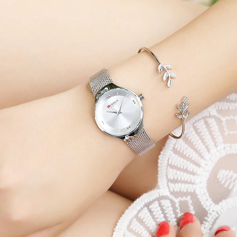 

Elegant Women Watches CURREN Fashion Quartz Stainless Steel Mesh Watch Female Simple Wristwatch for Ladies Clock reloj mujer