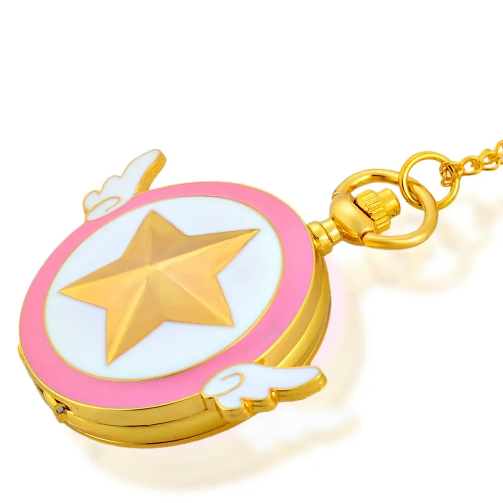 Золотые карманные часы кварцевые аналоговые с цепочкой ожерельем подарки для