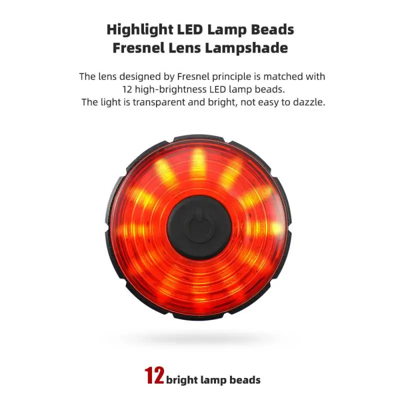 

Smart Bicycle Tail Light Auto Brake Taillights IPX5 Waterproof USB Charge Mountain Cycling Tail Taillight Bike LED Warning Light