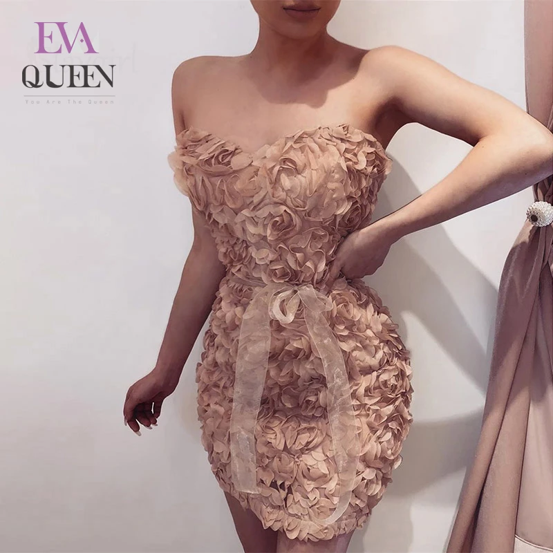 Облегающее платье EvaQueen в виде лепестков женское летнее мини без бретелек 2019 с