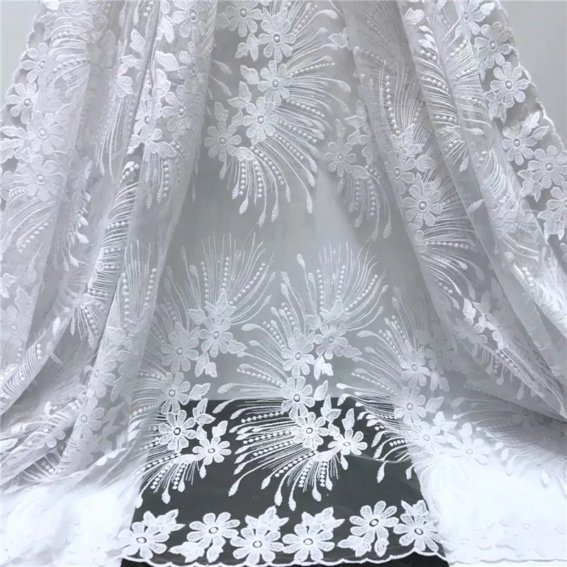 2019 Горячая продажа белое + желтое вышитое Африканское кружево ткань высокого