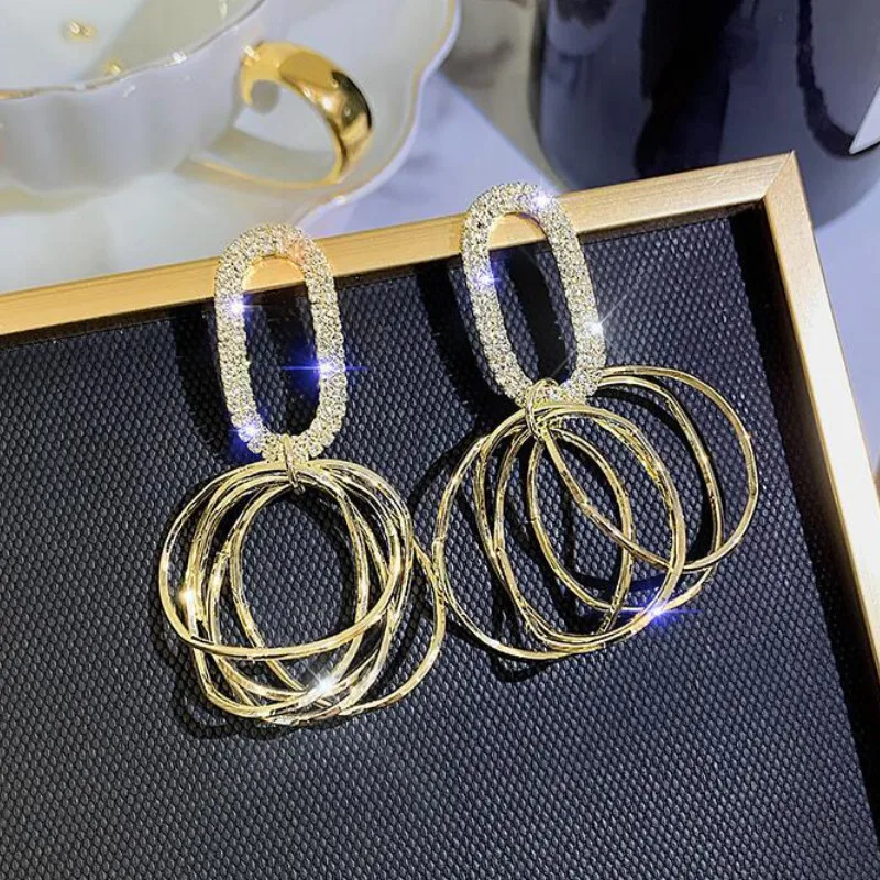 

Personality Long Style Trendy Dangle Earrings Metal Geometry Temperament Ear Jewelry for Women