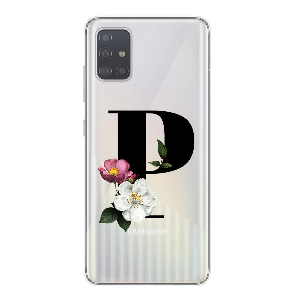 Мягкий чехол из ТПУ для Samsung S20 Plus Ultra A51 A71 Note 10 Pro Lite с цветочным принтом и буквенной