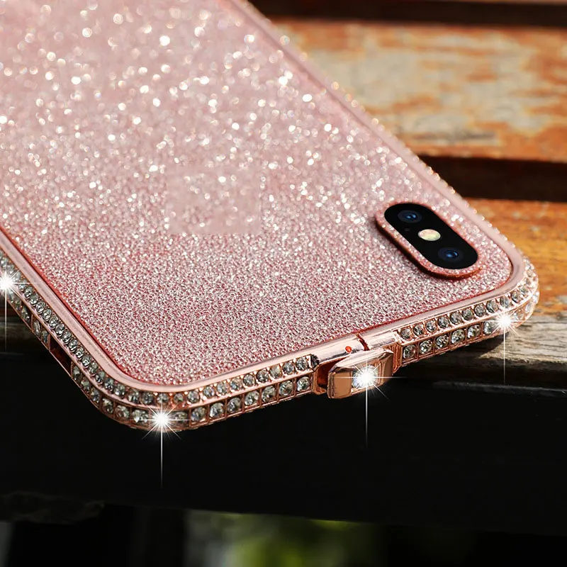 Чехол-бампер для iPhone 6, 6 S, 7, 8 Plus, защитная Алмазная Рамка для iPhone X, XR, Xs Max, противоударный чехол Fundas Capa+ блестящая пленка