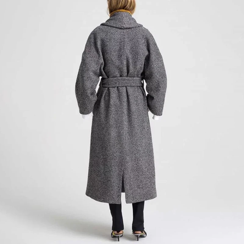 

TWOTWINSTYLE Tweed Coats Female Cardigan Long Sleeve Lace Up Back Split Striped Women Jackets 2019 Autumn Fashion Oversized