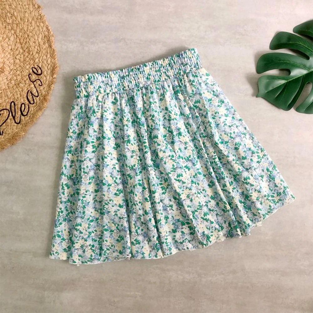 

Korean Fashion Casual A Line Summer Mini Skirt VD1941 Black Green Yellow Beach Floral Print Women Skirt
