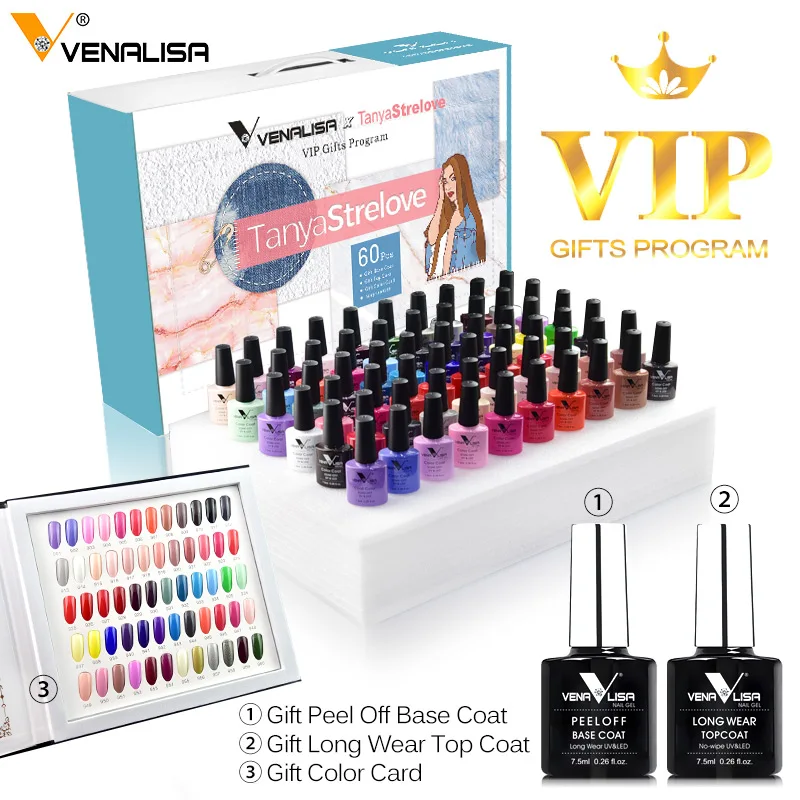 

new 60 fashion color Venalisa uv nail gel polish kit vernish color gel polish for nail art design whole set nail gel learner kit