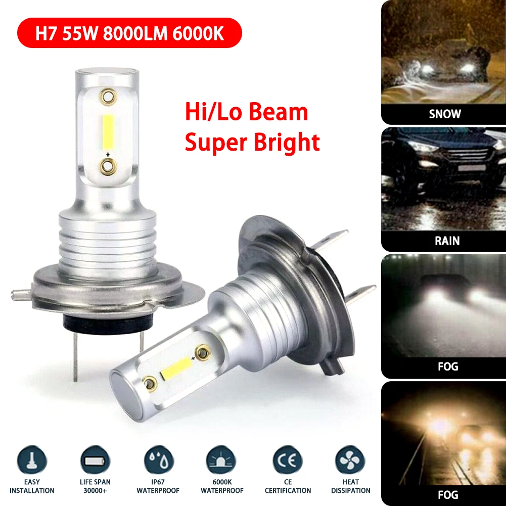 

H7 LED Headlight Bulbs Conversion Kit Hi/Lo Beam 55W 8000LM 6000K Super Bright Car Lights Auto Car Accessories