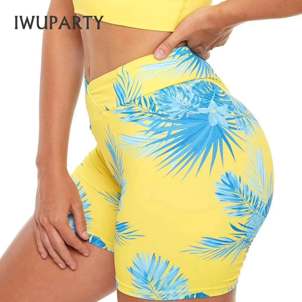 

Шорты летние с цветочным принтом и листьями, эластичные короткие спортивные штаны с перекрестной талией, с эффектом пуш-ап, пикантная облег...