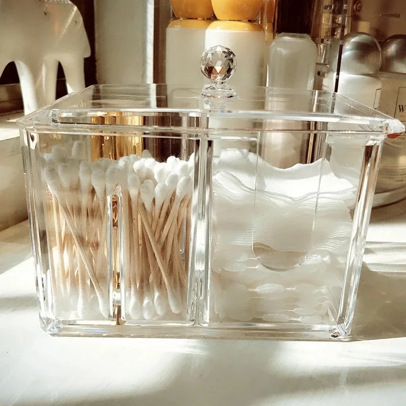 Покрытый хлопковый ящик для хранения косметики прозрачная акриловая маленькая