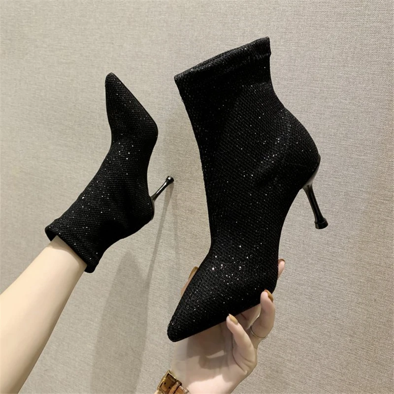 Каблук-шпилька Короткие сапоги для женщин 21 новые зимние вельветовые