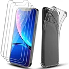 Прозрачный чехол для iPhone 12 Mini, 11 Pro Max, 12Pro, XS, X, XR, SE 2020, 7, 8 Plus, 6, силиконовый чехол со стеклянным защитным стеклом