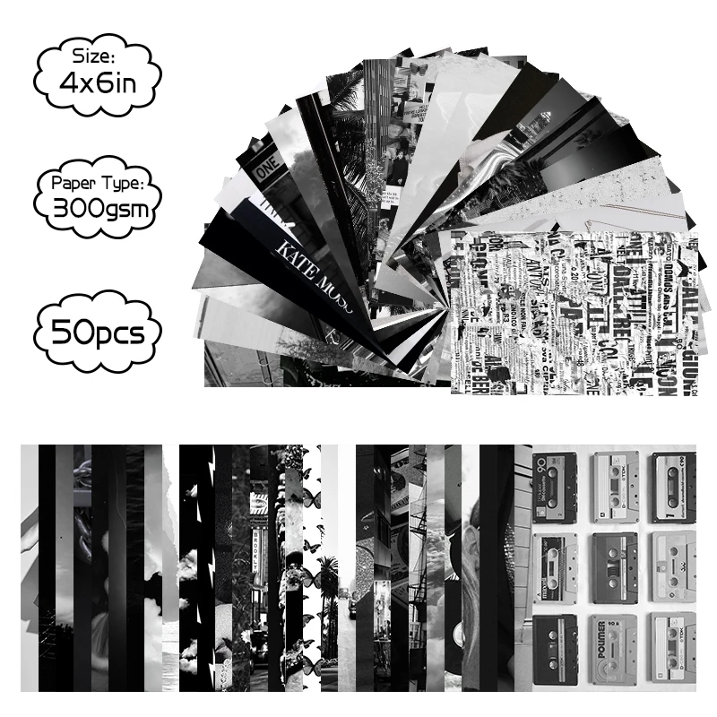 50 шт. черно белая эстетическая картина для настенного коллажа шикарный коллаж