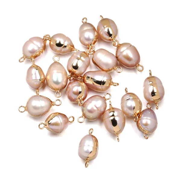 8x16-10x18mm-Pink Натуральный пресноводный жемчуг Подвески Нерегулярные двойное отверстие соединитель подвеска-Шарм для самостоятельного изготовления ювелирных изделий ожерелье аксессуары - Цвет: 8x16-10x18mm-Pink