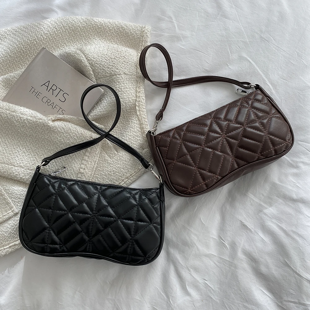 

Винтажная женская сумка с рисунком в клетку, однотонная Всесезонная подходящая ко всему сумка для подмышек, повседневная женская маленькая...