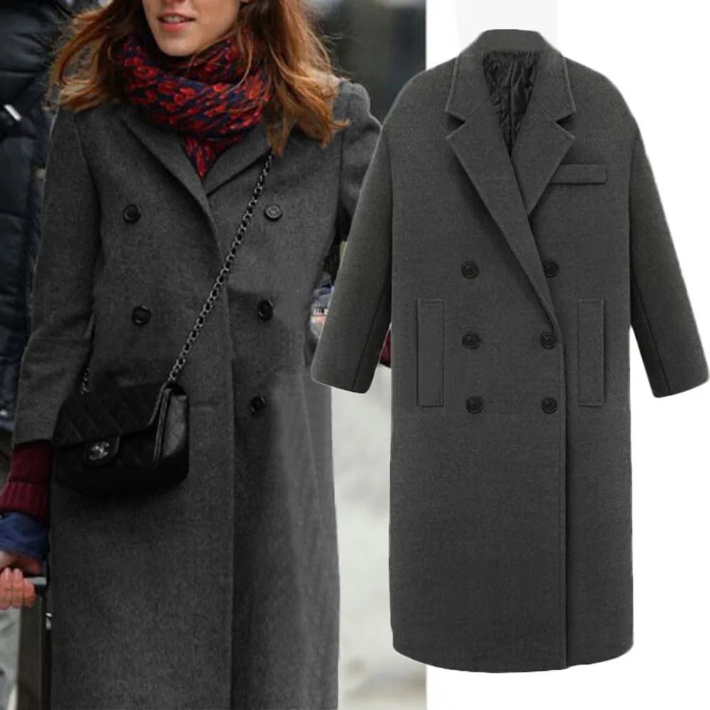 

Женское зимнее тонкое шерстяное пальто с отложным воротником и пуговицами