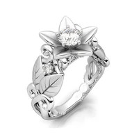 milangirl new trendy flower leaf wedding ring fashion jewelry for women clear zircon jewelry accessories
