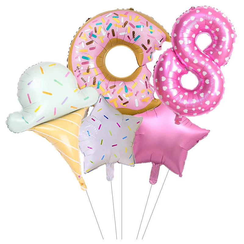 5 шт. 32-дюймовые цифры конфеты мороженое розовый с точками фольгированные