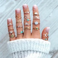 19 pcsset bohemia gold and silver two color sun compass arrow multi piece set knuckle rings for women new fashion party jewelry