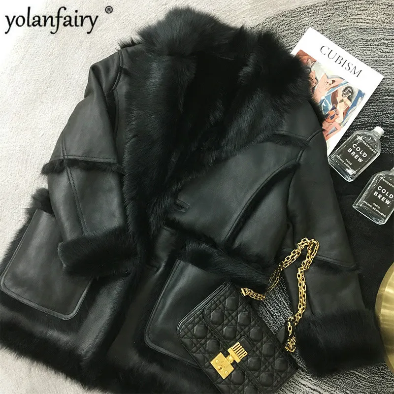 Женское двухстороннее меховое пальто yolanфеи зимнее шерстяное из натурального