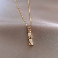 women golden titanium steel electroplating simple butterfly necklace zircon shell necklace bamboo pendant item jewelry gift