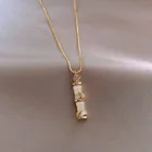 Женское золотистое ожерелье из титановой стали с гальваническим покрытием, простое ожерелье с бабочкой из циркония, ожерелье с бамбуковым кулоном, ювелирное изделие в подарок