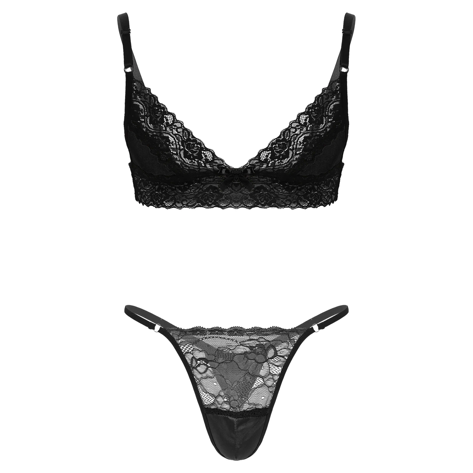 Комплект нижнего белья Мужской Атласный с кружевной отделкой пикантный