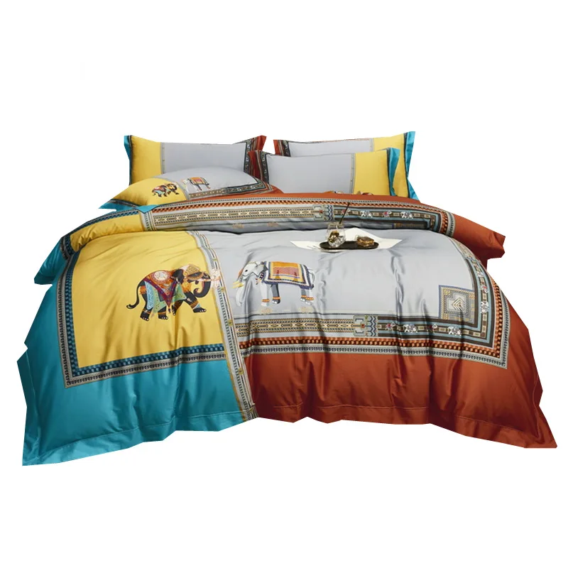 

100 high-grade Egyptian cotton 4pcs bedding set royal style pure cotton quilt cover printed light luxury bed sheet set