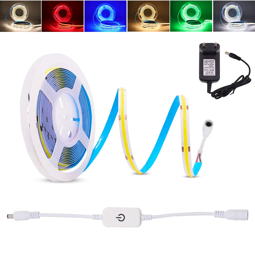 

COB LED Strip DC5V Flexible Led Tape 320 LEDs High Density FOB Led Lights with Touch Dimmer Switch RA90 Linear Ribbon Dimmable