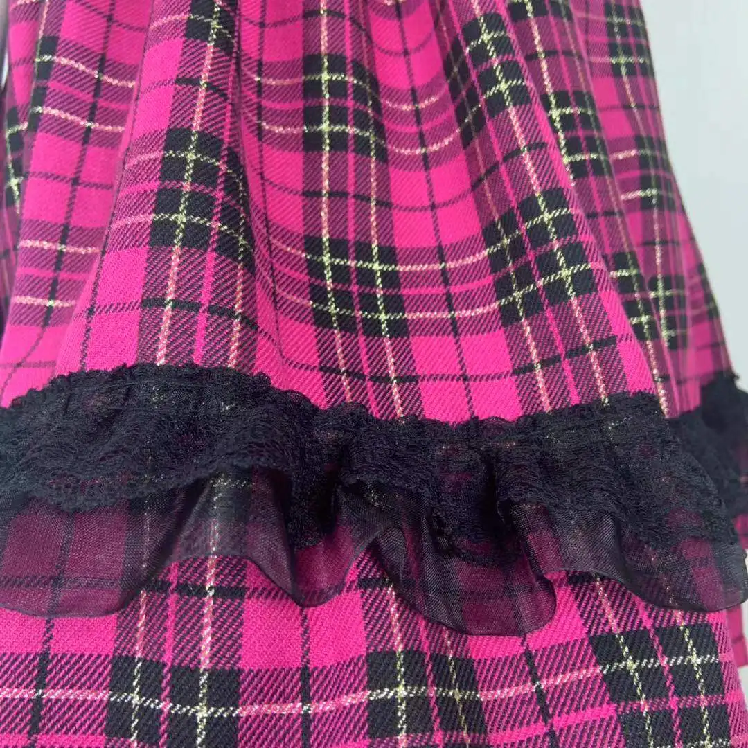 

Dark Lolita Lady Jk Empire Sexy Cool Skirts Sweet Student Harajuku Streetwear Gothic Women Plaid Lace Pleated Skirt 2021 Summer