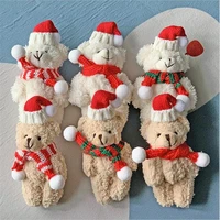 1pcs cute blush bear plush toys for girls boys pendant wearing a hat and scarf christmas new year decoration couple bears 11cm
