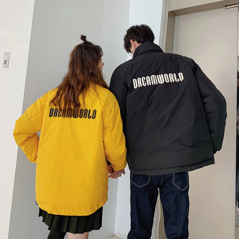 Хипстерская Мужская Зимняя парка пальто с вышивкой мужская пуховая куртка со стоячим воротником теплое в